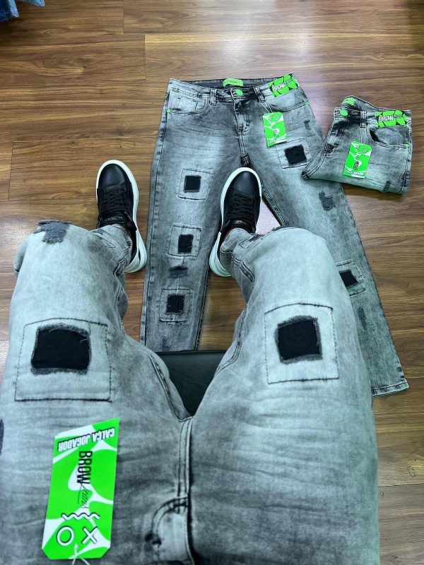 Calça Brow Jeans cinza quadrada