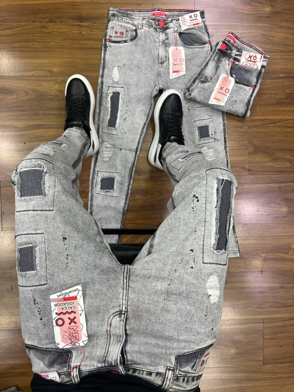 Calça Brow Jeans Cinza Quadradinha