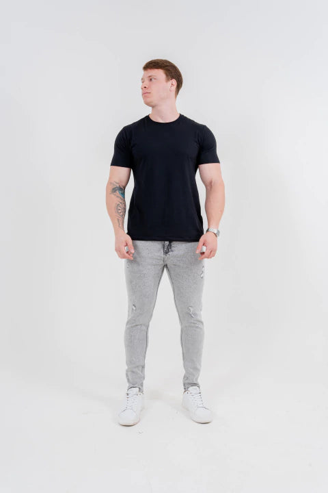 Calça Skinny Marmorizada Destroyed