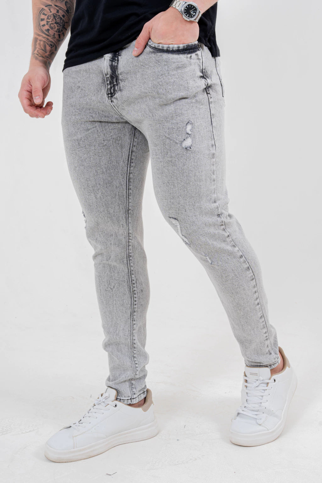 Calça Skinny Marmorizada Destroyed