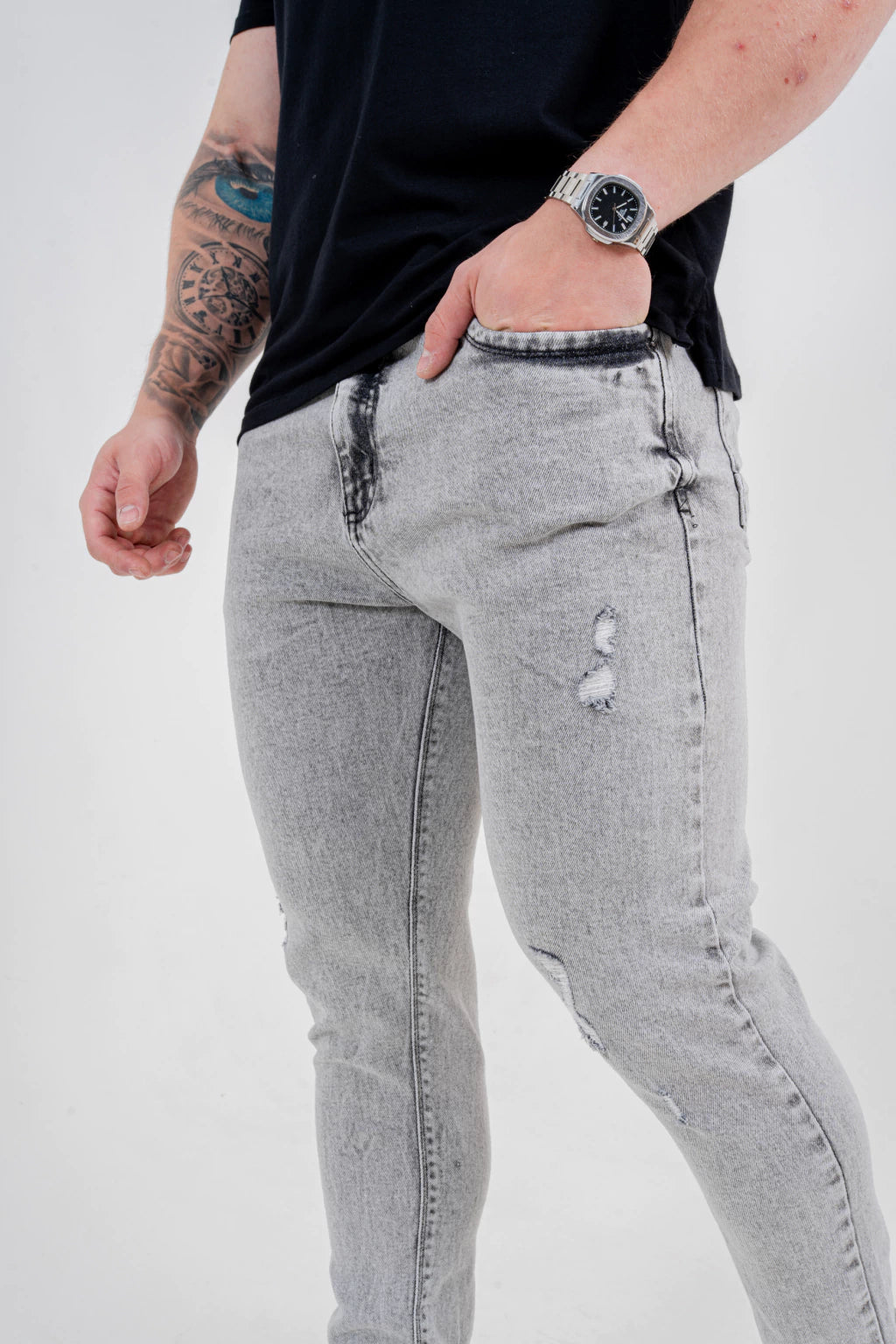 Calça Skinny Marmorizada Destroyed