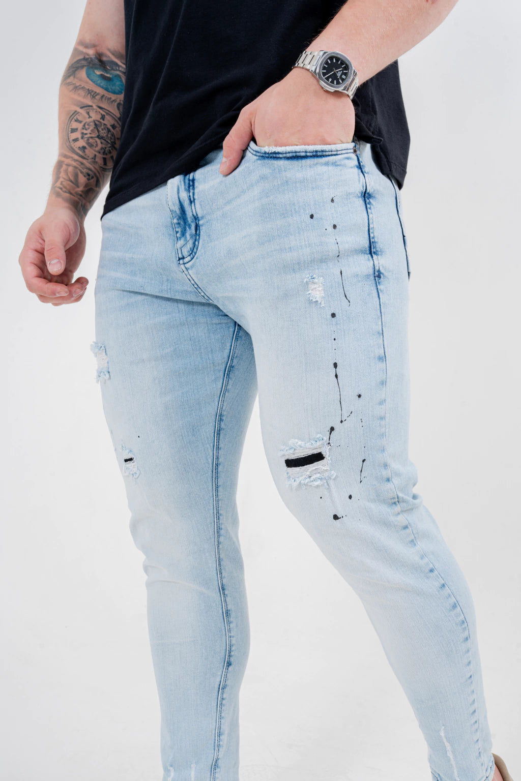 Calça Skinny Destroyed C/Pig Preto