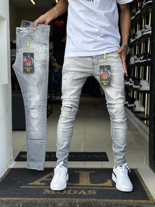 Calça City Denim cinza detalhada