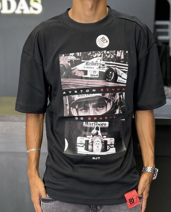 Camiseta oversized RJ7 Ayrton Senna preta