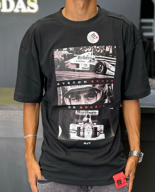 Camiseta oversized RJ7 Ayrton Senna preta