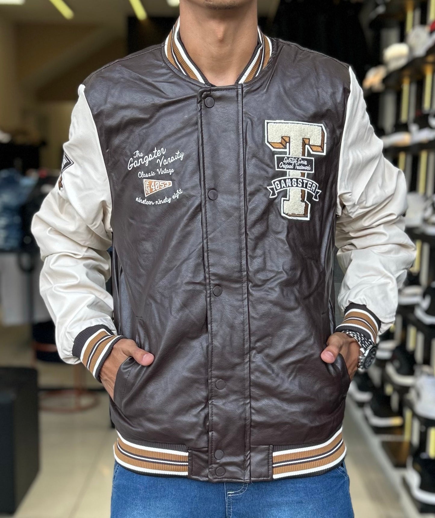 Jaqueta Ganstster Couro Marrom