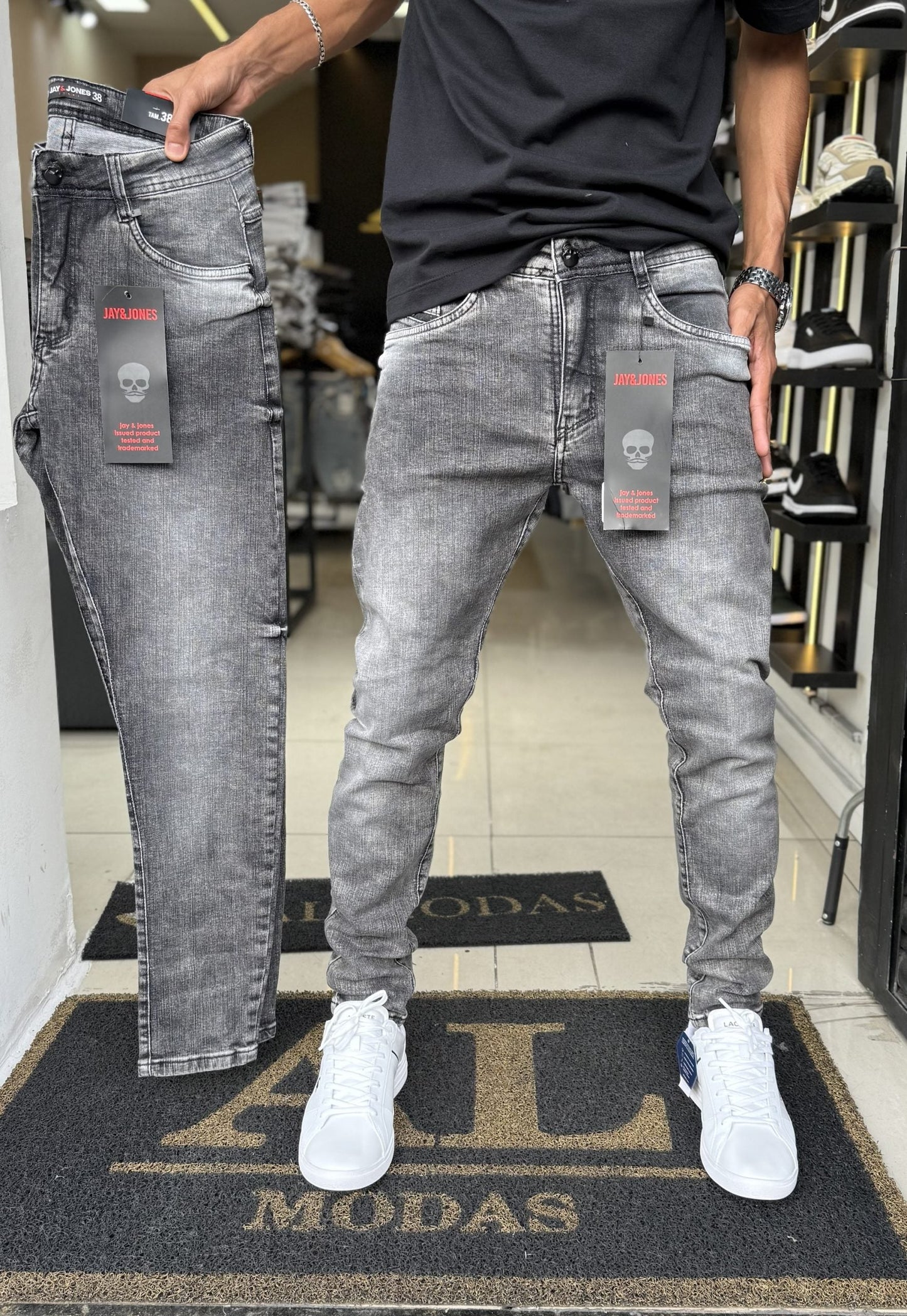 Calça JAY e JONES cinza lisa